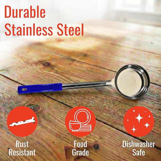 8 Ounce Solid Stainless Steel Portion Control Ladle Spoon for Measuring and Serving; Commercial Grade Serving Scoops [Pack of 12]