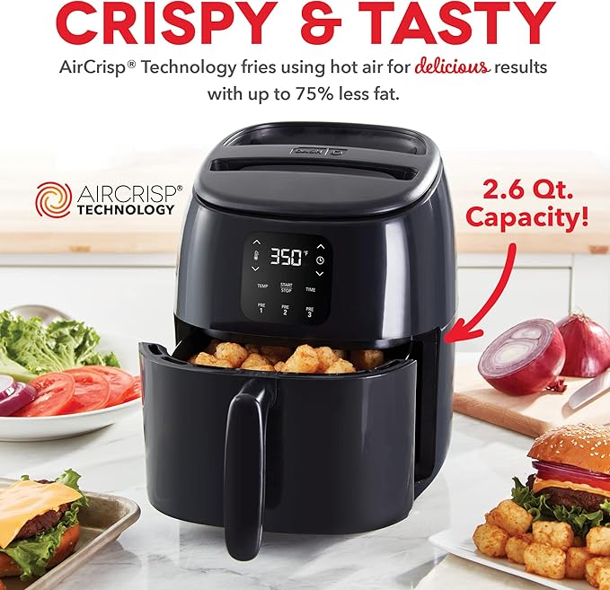 Dash Digital Tasti-Crisp™ Air Fryer - Compact Electric Digital Fryer With Auto Shut-Off Feature - Ideal for Small Spaces - AirCrisp® Technology - 2.6 Quarts - Black