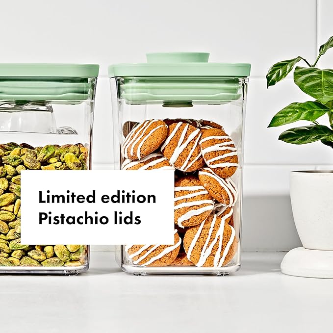 OXO Good Grips Airtight POP Container | Pistachio | Push Button Seal | For Sugar & Flour | 3 Containers with Mini Scoops, Pack of 2