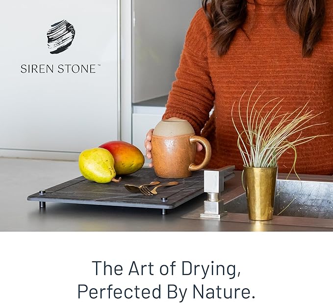 Natural Stone Dish Drying Mat 15.7" x 11.8", Slate Color - Diatomaceous Earth Kitchen Mat | Quick Drying, Non-Toxic, BPA-Free, Eco-Friendly | Female-Founded USA Brand