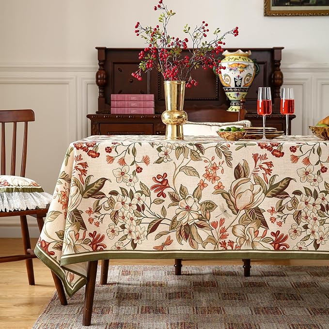 ISAENNE Designer Bohemian Square Table Cloth,Linen Colorful Floral Pattern Tablecloth,Fall Wrinkle Resistant Decorative Tablecloths for Dining Thanksgiving Kitchen Party,67"*67"-Grace A