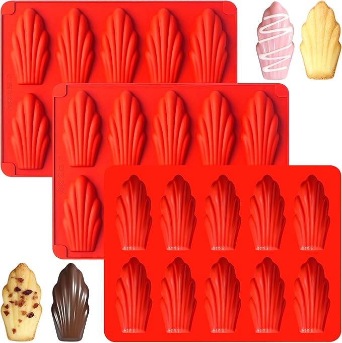 3Pcs Silicone Madeleine Pan for Baking, 10-Cavity Madeleine Mold for Madeleine, Non-stick Madeleine Bakeware for Cookies(Regular(10-Cavity) 3Pcs)