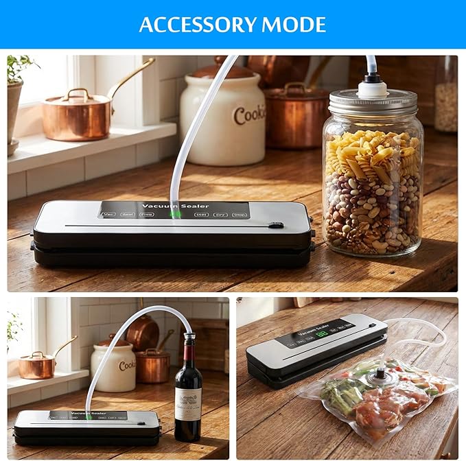 11.8in Vacuum Sealer Machine with 50 Bags, Heavy Duty Wet & Dry Food Saver with Detachable Base, Automatic Kitchen Vacuum Sealer for Meal Prep, Freezer Storage (Silver)