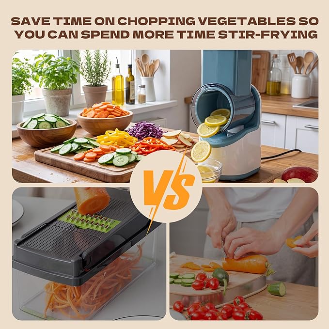Electric Vegetable Chopper, Multifunctional Automatic Slicer Dicer, Stainless Steel Blades, for Onion Potato Cabbage Veggie Fruit, Green, CVKF01