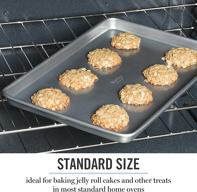 Martha Stewart Gallen 15 x 10 Inch Nonstick Carbon Steel Cookie Sheet – Silver, Durable Bakeware for Even Baking and Easy Cleanup