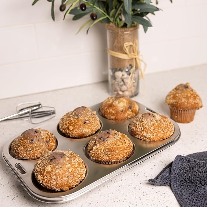 Fox Run Stainless Steel Extra Large Muffin and Cupcake Pan, 6 Cup Jumbo Muffin Tin