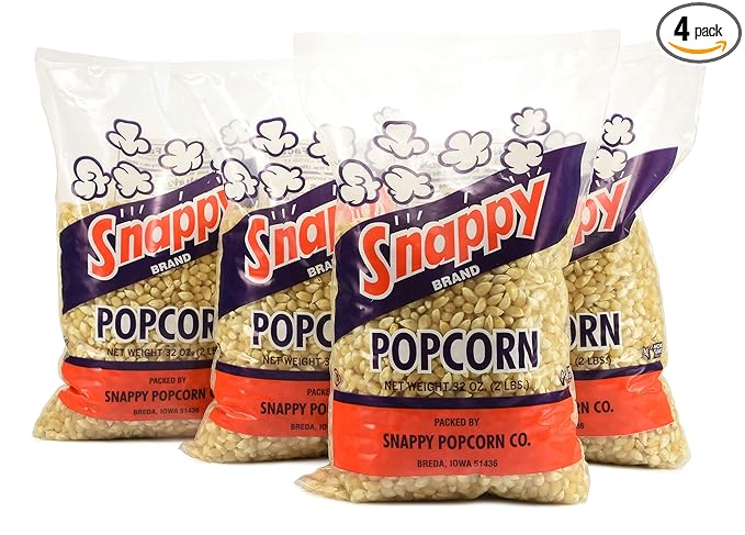 Snappy White Popcorn Kernels for Popping with Popcorn Machine, Air Popper or Stove Top, 2 lb Bags, 4 Pack