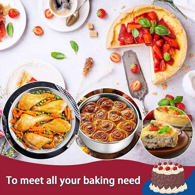 P&P CHEF 9.5 Inch Cake Pans Set, Round Baking Pan Stainless Steel Layer Birthday Wedding Cake Oven Pans, Non Toxic & Heavy Duty, Deep Side & Mirror Finish, Dishwasher Safe, (2Pcs)