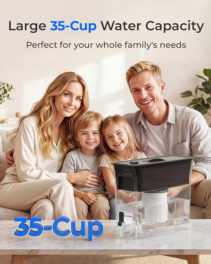 Waterdrop TDS Reduction Water Filter Pitcher, 6-Stage Advanced Filtration, Reduces TDS, Chlorine, PFOA/PFOS and More for Healthier, Lasts Up to 2 Months, 35-Cup, Long-Life Dispenser (with 1 Filter)