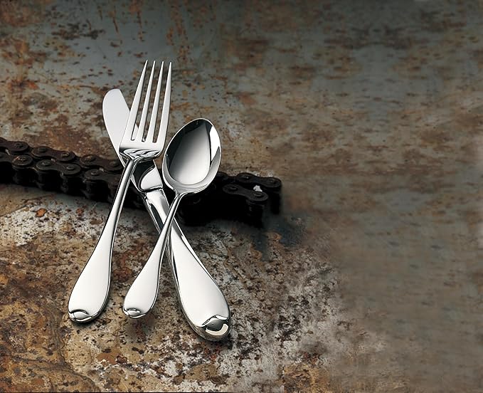 Gorham Silverware Set, Studio 45-Piece Flatware Set, Service For 8, Teardrop Handles, 18/10 Stainless Steel, Dishwasher Safe And Tarnish Resistant, Knives Spoons And Forks (Silver, 45 Piece)