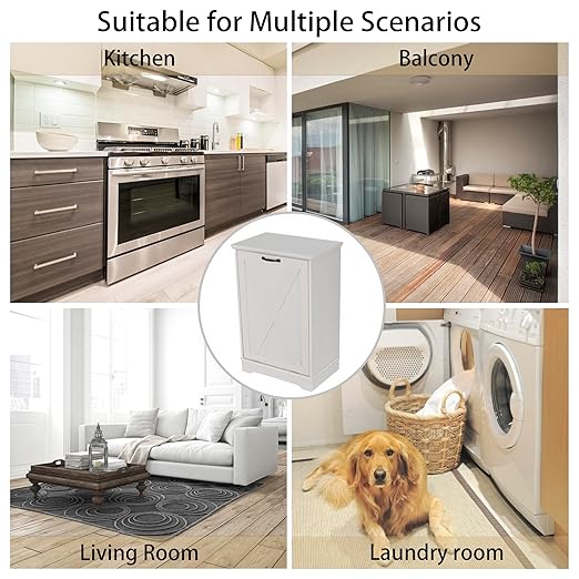 13 Gallons Tilt Out Trash Can Cabinet, Wooden Trash Can Cabinet Tilt Out Pet Proof Hidden Garbage Cabinet for Kitchen, Antique White