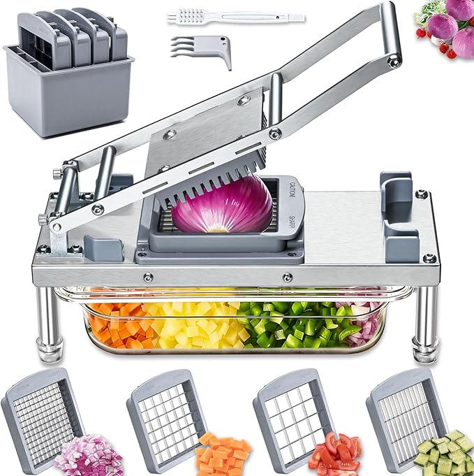 Stainless steel Vegetable Chopper, Veggie Chopper With 4 Blades, Onion Dicer with Container, Food Cutter & Grater Mandoline Slicer (4 Blades)