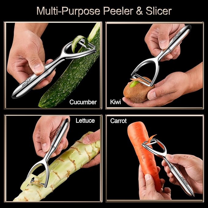 Vegetable Peeler Stainless Steel, Premium Potato Peelers for Kitchen, Ultra Sharp Fruit Veggie Peeler Rotary Blade, Y Shaped Apple Cucumber Ergonomic Peelers Handle - 5 Years Warranty (Plain)