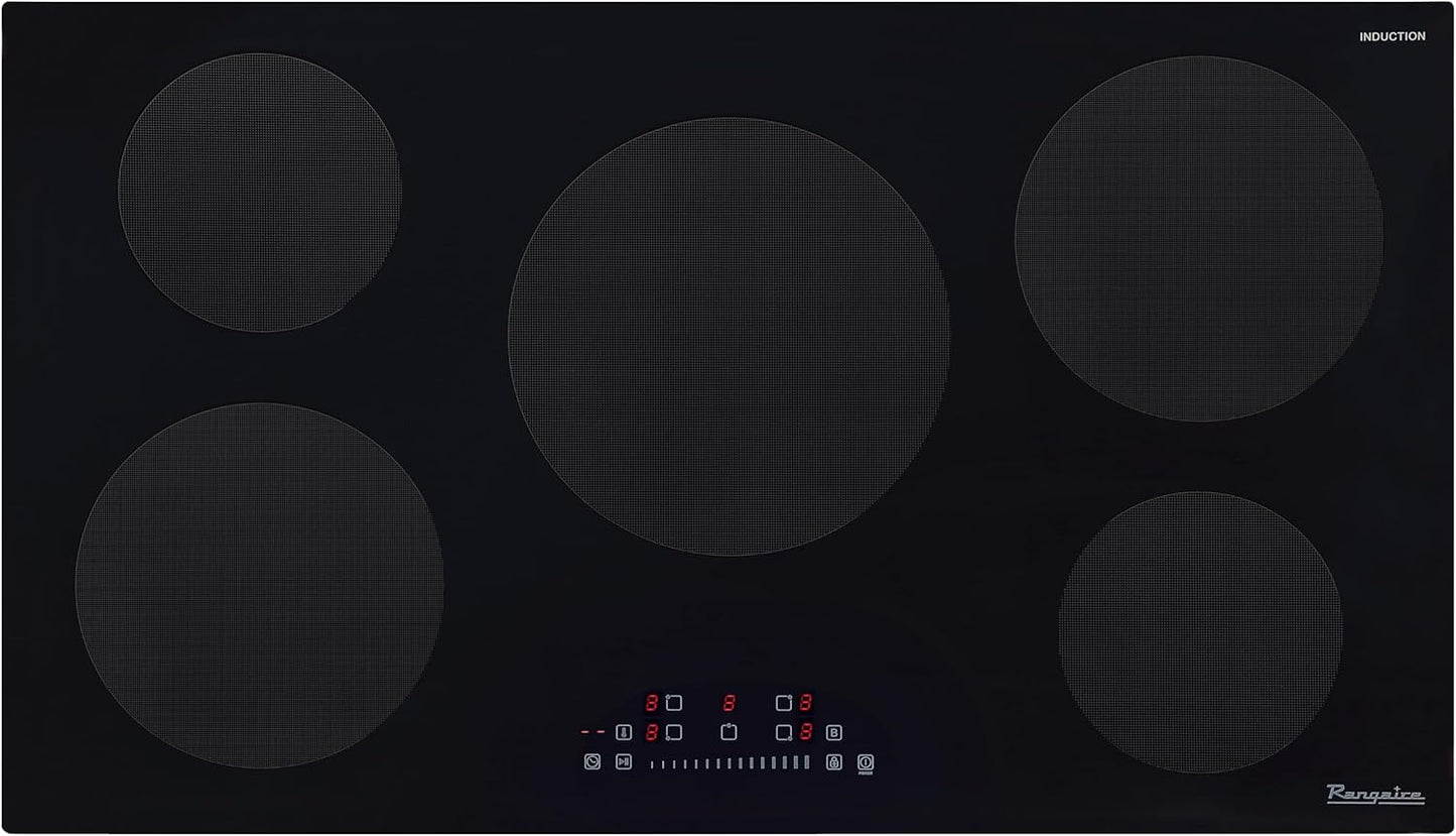 RCI361S 36" Induction Cooktop, 10900W, 5 Burners, Built-in Stove Top, Booster & Timer, 9 Power Levels, Slide Touch Control, Child Safety Lock, 240V Hard Wire, Ceramic Surface