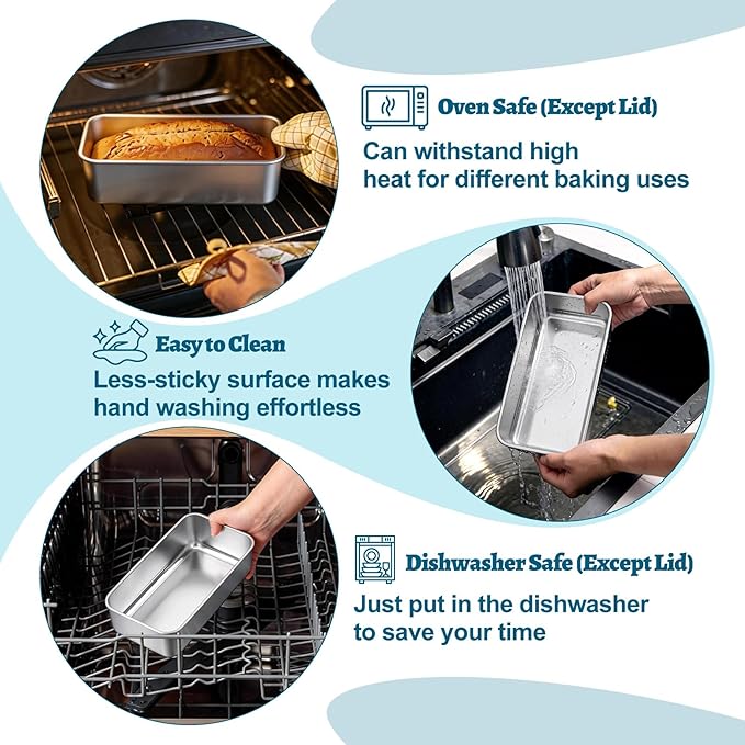 TeamFar Loaf Pan for Baking Bread, 9 x 5 Inch Stainless Steel Bread Loaf Pan with Lid, Meatloaf Pan Tin for Homemade Bread, Brownies, Meal Prep, Storage, Healthy & Dishwasher Safe