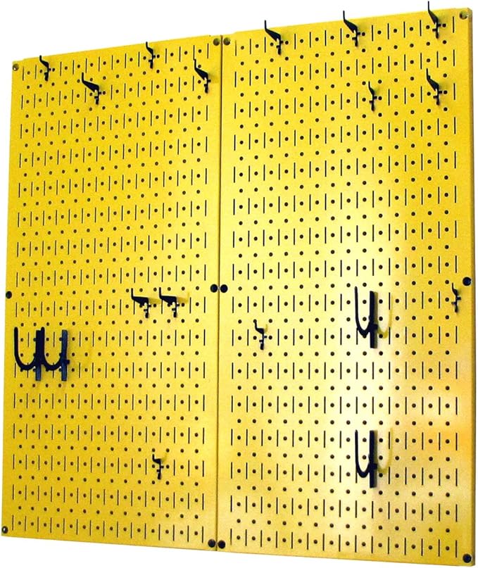 Wall Control Kitchen Pegboard Organizer Pots and Pans Storage Rack Organization Kit with Yellow Pegboard and Black Accessories
