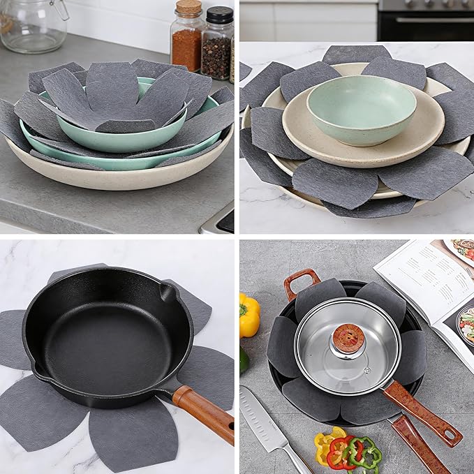 Felt Pot and Pan Protectors for Stacking, 12 Pieces in 3 Sizes, Extra Thick Divider Non-Slip Cookware Dividers Scratch-Resistant Pads for Nonstick Ceramic Glass Metal Pans