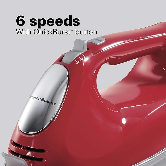 Hamilton Beach 6-Speed Electric Hand Mixer, Red & Electric Vegetable Chopper & Mini Food Processor, 3-Cup, 350 Watts, for Dicing, Mincing, and Puree, Black (72850)