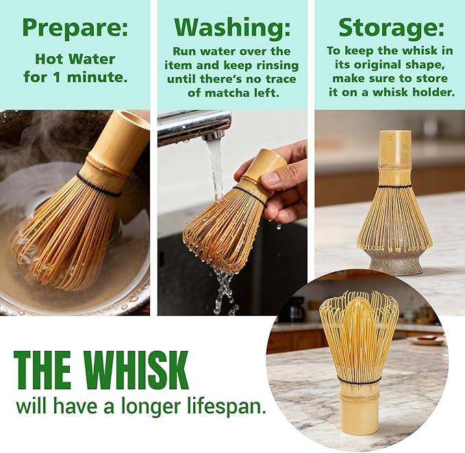 Traditional Japanese Matcha Whisk, 100-Prong Handcrafted Bamboo Chasen (Tea Whisk), Essential Tool for Whisking Ceremonial Grade Matcha Powder