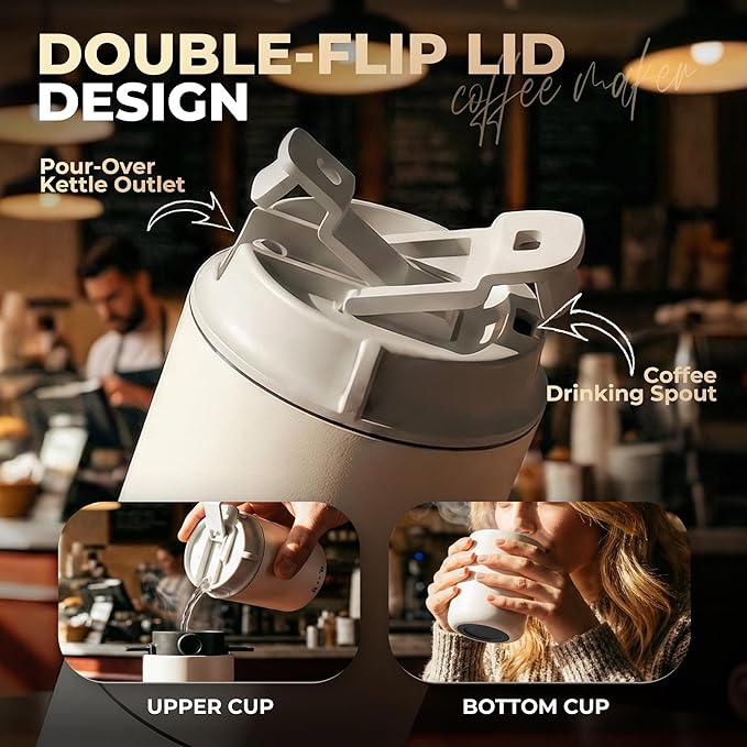 HAUSHOF Portable Coffee Maker, Travel Coffee Maker Battery Operated Small Pour Over Set, Compact Coffee Maker with Electric Grinder & Insulated Mug for Travel, Camping, Car