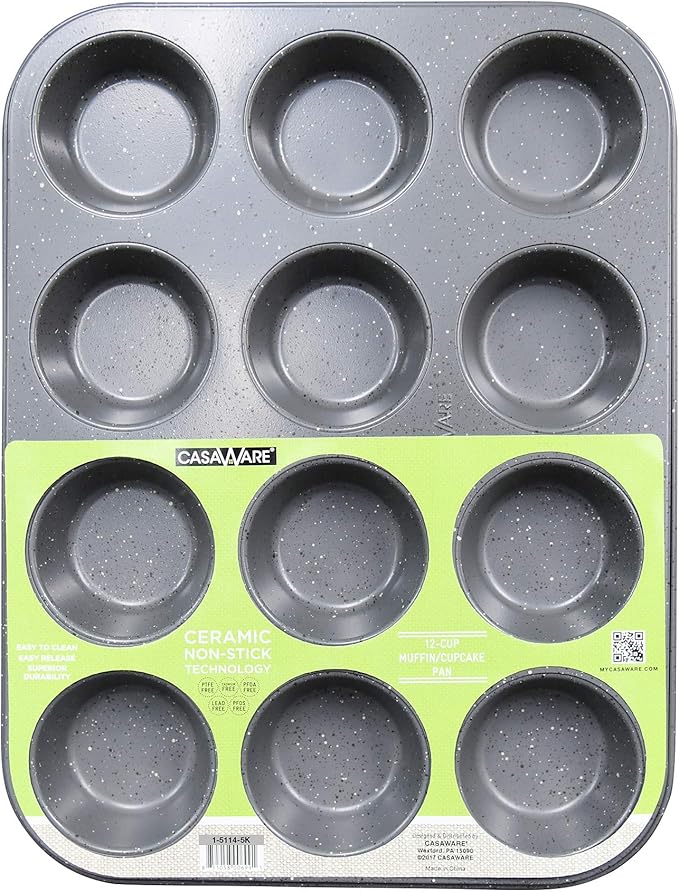 casaWare Ceramic Coated NonStick 12 Cup Muffin Pan (Silver Granite)