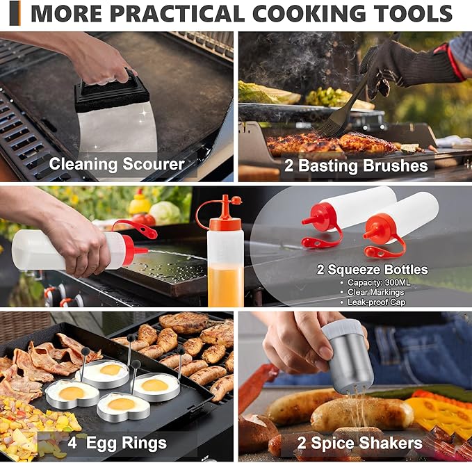 35Pcs Griddle Accessories Kit for Blackstone, Joyfair Flattop Grilling Accessory Tool Set with Stainless Steel Griddles Spatula Smash Burger Press Basting Cover Hamburger Patty Maker for Outdoor BBQ