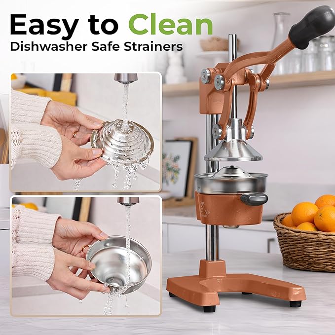 Zulay Kitchen Cast Iron Juicer - Heavy Duty Manual Juicer with Detachable Strainers for Easy Cleaning, Orange Juice Press for Citrus Fruits, Perfect for Bartenders, Juice Lovers & Health Enthusiasts