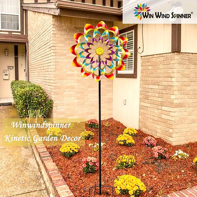 Yard Garden Wind Spinner - Kinetic Large Wind Sculptures & Spinners Outdoor Metal Clearance, Colorful Garden Decor Windmills for Lawn Patio (24" W x 84" H)
