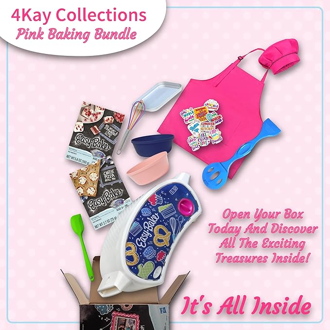 Ultimate Easy Baking Oven Bundle For Kids With 20 Items - Oven, 2 Refill Mixes, Apron, Hat, 2 Bowls, Spatula, Whisk, 9 Stickers, Baking Pan & Tool (Happy Hot Pink Baker Bundle)