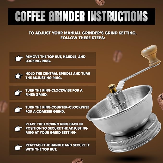 Stainless Steel Coffee Grinder Lid Attachment for Regular Mouth Mason Jars - Manual Crank Burr Grinder for Fresh Coffee, Ideal for Camping, Home Barista, Rust Proof Ceramic Mechanism