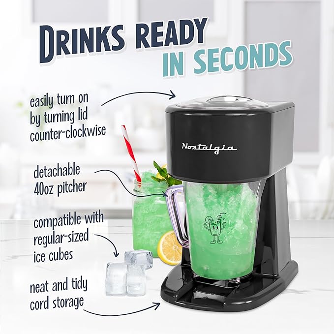 Nostalgia Retro 40-Ounce Frozen Beverage Station - Slushie Machine and Ice Shaver with Automatic Mixing for Soda, Cocktails and Margaritas - Easy & Safe Use - Black