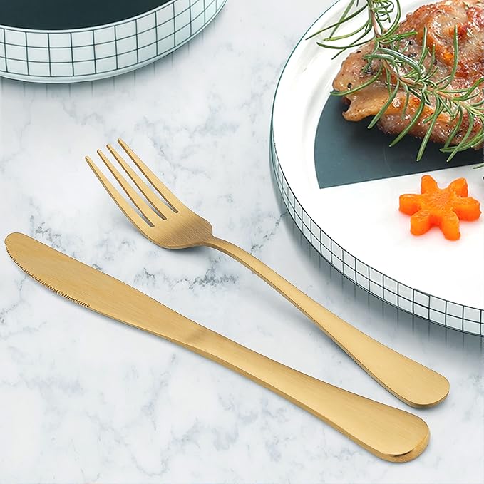 LIANYU 30 Piece Gold Silverware Set, Stainless Steel Gold Flatware Cutlery Set for 6, Fancy Kitchen Utensil Tableware for Home Restaurant Party, Satin Finish, Dishwasher Safe