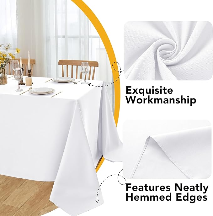 10-Pack White Tablecloths for Rectangle Tables, 60 x 120 Inches, Stain-Resistant Polyester Fabric for 6 Foot Tables - Washable Table Covers for Weddings, Banquets, Birthday, Parties, Events