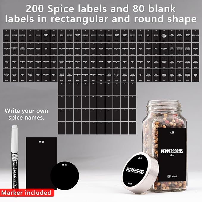 Deco haus Glass Spice Jars with Stainless Steel Lids 36 x 4oz [LABELS incl] Spice Containers with 280 Labels, Funnel & Chalk Marker - Empty Herb Seasoning Containers, Small Seasoning Bottles for Herb