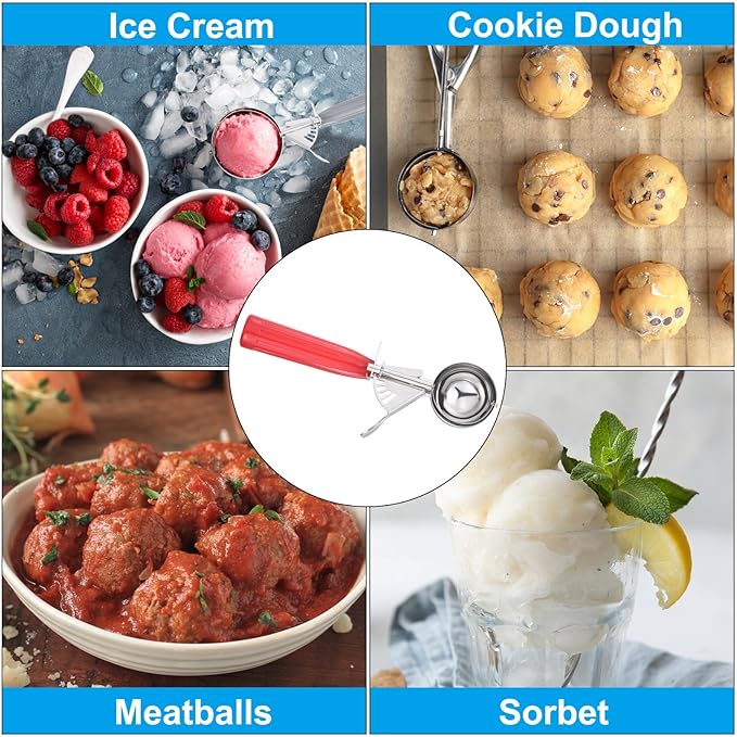 PATIKIL 1.3 Ounce Ice Cream Scoop with Trigger, Stainless Steel Portion Cookie Scoop with Thumb Trigger for Cookie Dough Cupcake Batter Baking, Red 39ML