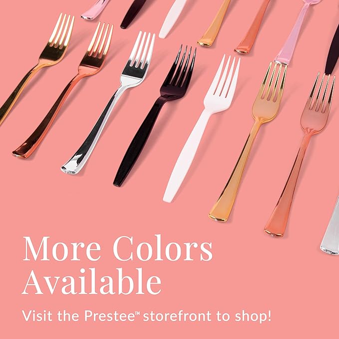Prestee 180 Gold Glitter Plastic Silverware Cutlery Set - Gold Plastic Silverware Disposable Flatware with 60 Forks, 60 Spoons, 60 Knives - Suitable for Parties, Fancy Party Utensils