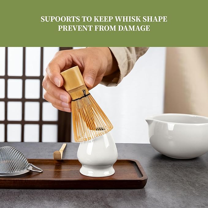 YIBO Matcha Whisk Set White, Matcha Set Kit Includes Ceramic Matcha Bowl, Bamboo Whisk, Scoop, Measuring Spoon & Cup, Chasen Holder, Sifter Tool