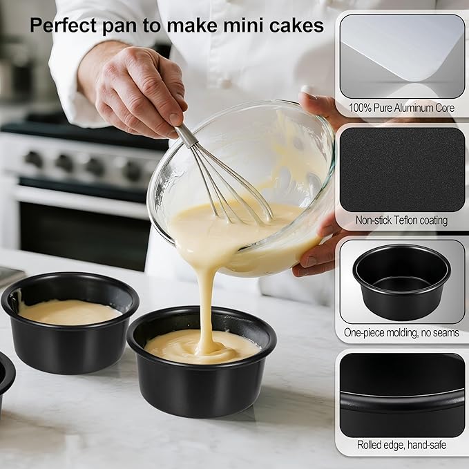 4 Inch Cake Pan Set of 5, Nonstick Cheesecake Round Cake Pans with 100 Pieces Parchment Paper, Mini Cake Tins for Baking, Non-Toxic & Leakproof Circle Cake Pan, Aluminum Material Food Grade Coating