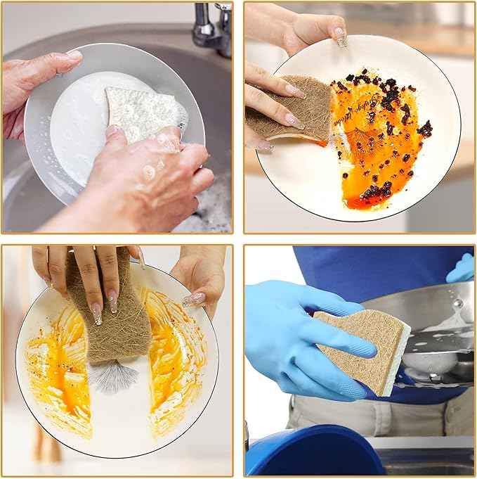 12 Pack Natural Kitchen Sponges, Biodegradable & Compostable | Non-Scratch Cellulose Coconut Fiber Sponges for Dishes, Pots & Pans | Eco-Friendly Cleaning Sponge