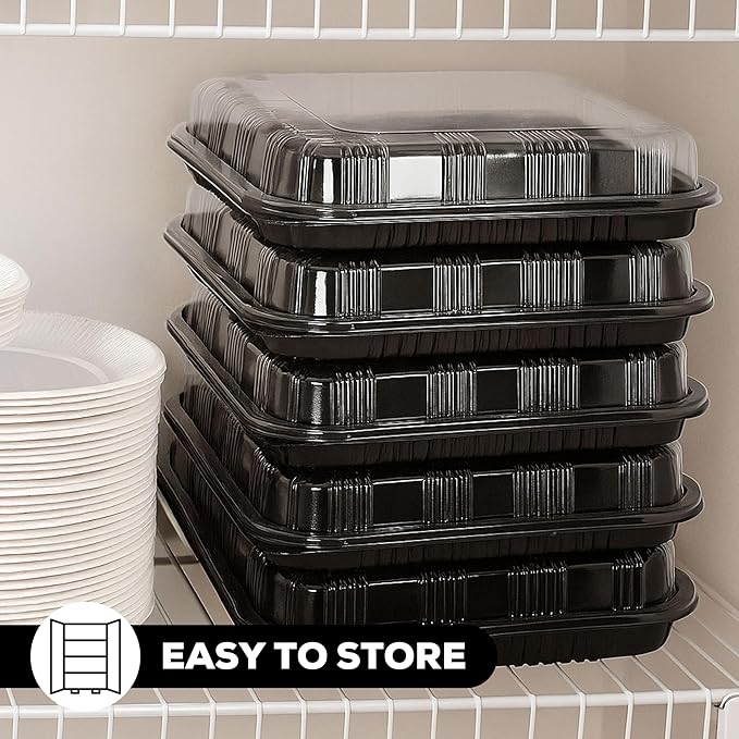 10 Pack Catering Trays with Lids – 15" Serving Tray with Lid, Heavy Duty Recyclable Plastic Party Platters for Catering, Buffet, Picnics & Events – Food Tray with Clear Lid (15.35 × 11.42 × 2.95 inch)