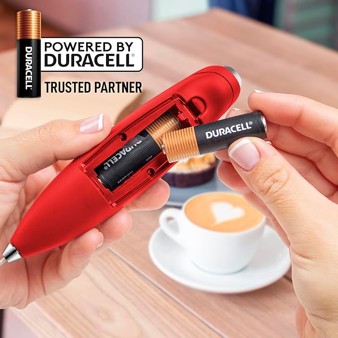 Zulay Kitchen Powerful Milk Frother Wand With 4 AA Duracell Batteries - Ultra Fast Handheld Drink Mixer - Electric Whisk Foam Maker for Coffee, Lattes, Cappuccino, Matcha & Creamer - Cardinal Red