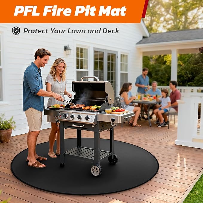 48" Heavy-Duty Fire Pit Mat for Solo Stove Bonfire: Round Fireproof Under Grill Mat Heat Insulated Indoor Fireplace Pad Protector for Decks, Patios, Grass, BBQ Smoker, Reusable Oil-Proof & Waterproof