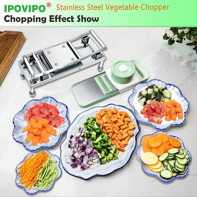 Stainless steel Vegetable Chopper, Veggie Chopper With 10 Blades, Onion Dicer with Container, Food Cutter & Grater Mandoline Slicer