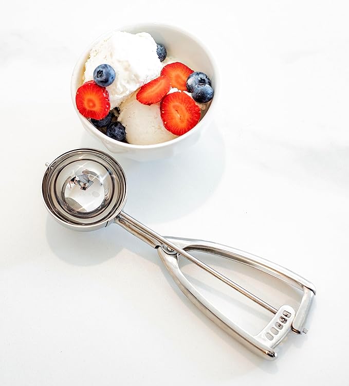 Jenaluca Extra Large Ice Cream Scoop - 1/3 Cup Disher Size #12 stainless steel scooper for food, cupcake batter & icecream