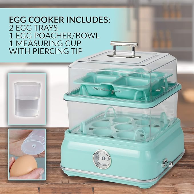 Nostalgia CLEC14AQ Retro Premium 14 Capacity Electric Large Hard-Boiled Egg Cooker, Poached, Scrambled, Omelets, Whites, Sandwiches, for Keto & Low-Carb Diets, Aqua