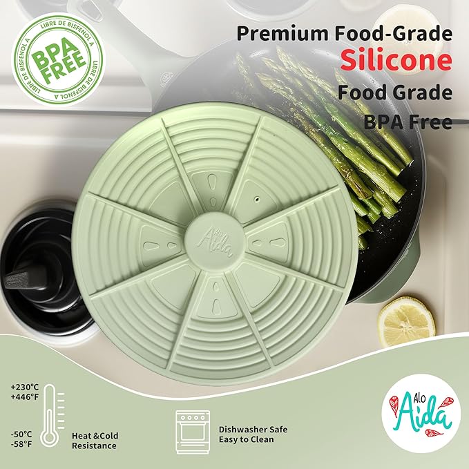 Universal Silicone Pot Lid for Pots and Pans, Food-Grade Silicone, BPA Free, Splatter Guard, Spill-Proof, Heat Resistant, Large 7–12 Inch for Frying Pans, Woks & Cookware – Green