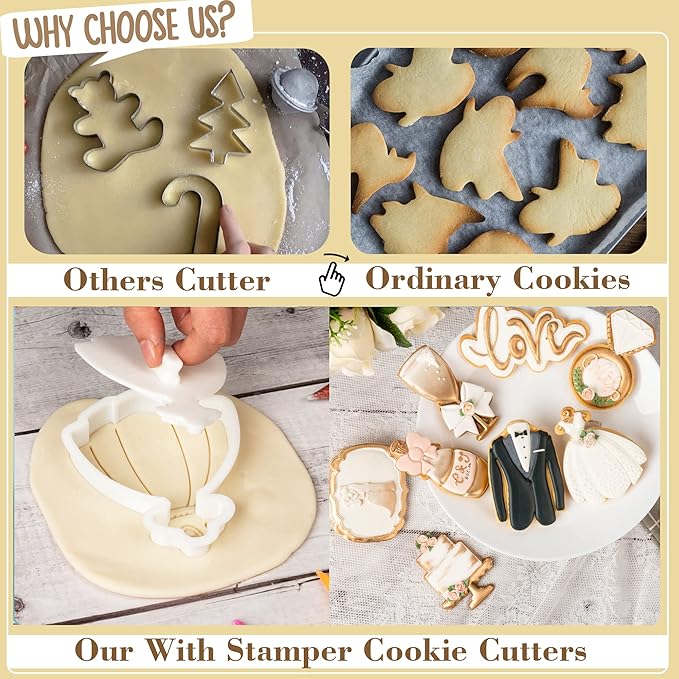 Flycalf Wedding Dress Cookie Cutter with Plunger Stamps Bridesmaid Bridal Shower Holiday PLA Baking Accessories 3" Cutter Molds for Kids Decorative Party Kitchen