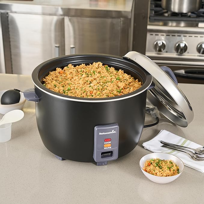 Restaurantware Commercial Rice Cooker 60 Cup Heavy-Duty Steel Industrial Rice Warmer With Nonstick Interior Black Ideal For Catering And Buffet Use