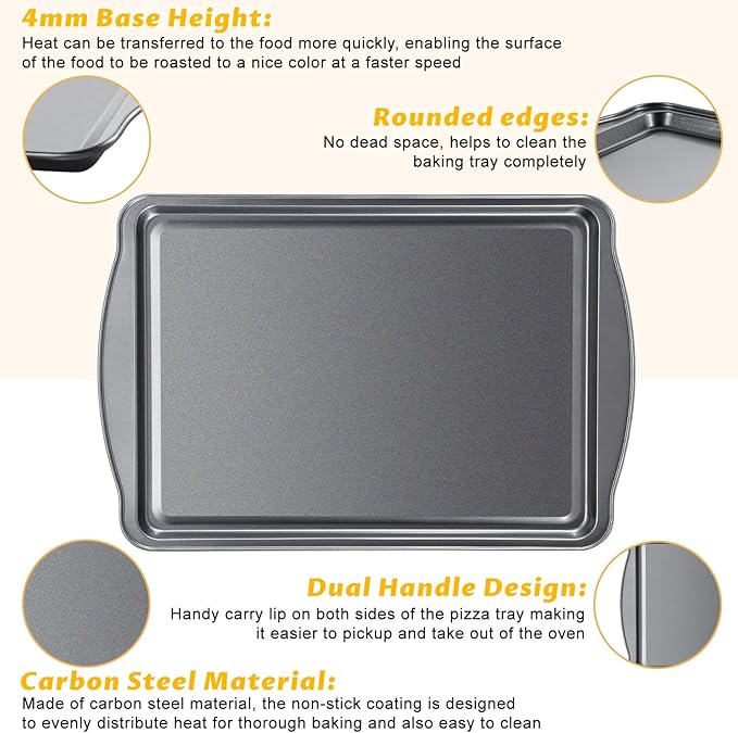 Baking Sheet Set of 2-17" x 11" x 0.5" Carbon Steel Cookie Sheet for Baking, Nonstick Baking Pan with Dual Handles, Rust & Warp Resistant, Perfect for Baking, Roasting, and More
