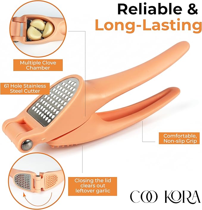 Garlic Press, Handheld Garlic Mincer, Easy to Squeeze - Easy to Clean - Ergonomic Kitchen Helper, No Hand Smell, Just Put It in the Bowl, Let the Garlic Masher Do the Rest - Dishwasher Safe